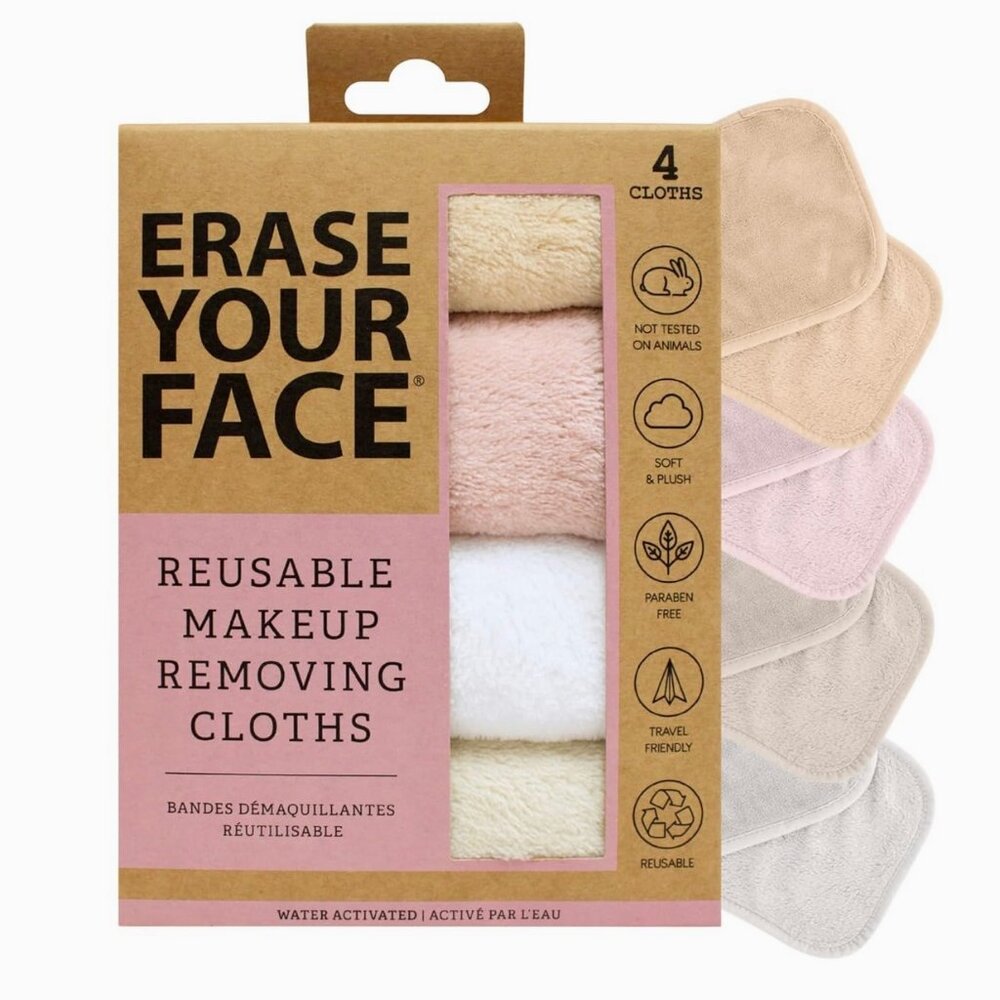 Erase Your Face Reusable Makeup Remover Cloths 4 Pack Soft Plush